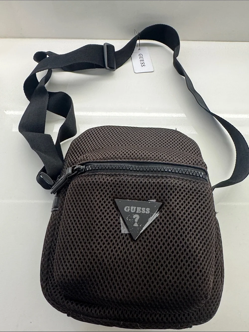GUESS Black Mesh Men’s Belt Bag with Adjustable Strap